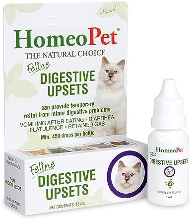 HomeoPet Feline Digestive Upsets, Natural Cat Digestive Support, Digestive Supplement for Cats, 15 Milliliters