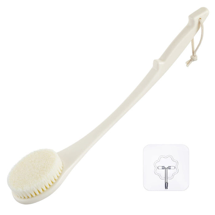 Body Brush Back Scrubber, 17 in Never Mold Back Brush Long Handle for Shower, Exfoliating Brush Dry Brushing Body Brush for Men Women Elderly Deep Exfoliation Soft Glowing Skin (17 '' Cream White)