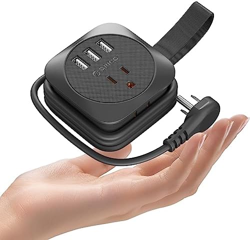 ORICO Travel Essentials,Travel Power Strip with USB Ports,2 Outlets 3 USB Ports 4ft Wrapped Around Short Extension Cord,Non Surge Protector for Hotel,Travel,Cruise Ship Essentials,Dorm Room