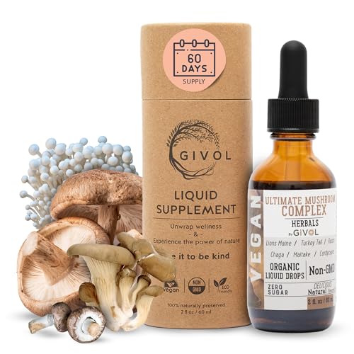 Ultimate Immune Mushroom Complex Liquid Drops: Dynamic Herbal Blend for Enhanced Performance & Energy, Fresh Lion's Mane, Reishi, Chaga Extracts, Vitamins, 60 Days Supply