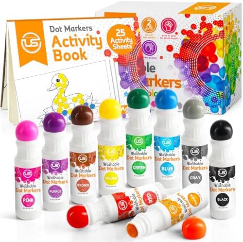 Dot Markers for Toddlers Activities and Kids 10 Colors Washable Bingo Daubers, Dot Art, Toddler Art and Crafts, Bingo Markers and Includes a Free Dotting Markers Activity Book