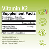 NutriZing K2 Vitamin Supplement MK-7 - High Strength 600mcg - Supports Bone & Arterial Health - 90 Vegan Capsules - Vitamin K2 for Men & Women - 3 Month Supply