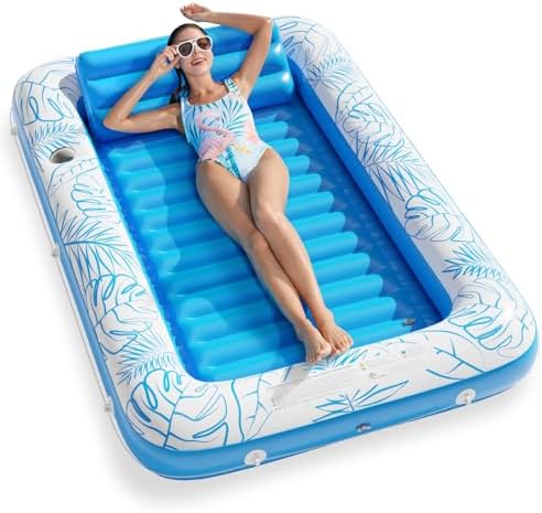 Inflatable Tanning Pool Lounger Float - Jasonwell 4 in 1 Sun Tan Tub Sunbathing Pool Lounge Raft Floatie Toys Water Filled Bed Mat Pad for Adult Blow Up Kiddie Pool Kids Ball Pit Pool (L)