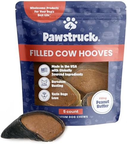 Pawstruck Peanut Butter Filled Cow Hooves for Dogs – Made in USA, Long-Lasting Dental Treats and Chews – Beef Hoof – 5 Count – Packaging May Vary