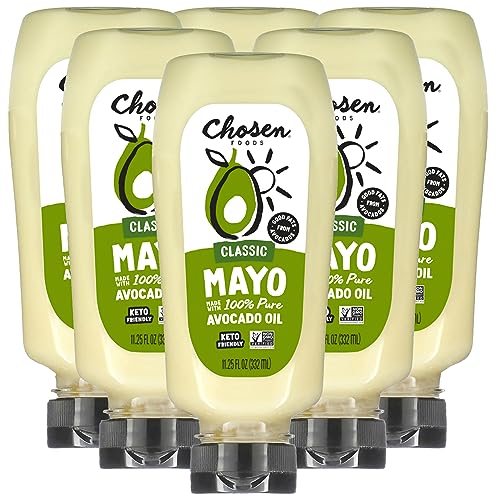 Chosen Foods 100% Avocado Oil-Based Classic Mayonnaise, Gluten & Dairy Free, Low-Carb, Keto & Paleo Diet Friendly, Mayo for Sandwiches, Dressings and Sauces (11.25 floz 6 Pack)