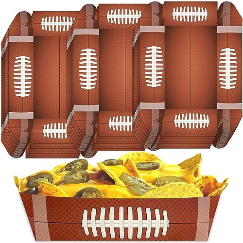 Football Disposable Paper Trays| (50 pcs) Fair Food Boats Concession Snacks| Carnival Nachos, Chips Serving Basket| Football Theme Paper Food Tray| Big Game Snack Tray| Football Party Baskets|BASHOUT