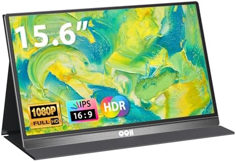 QQH Portable Monitor 15.6inch FHD 1080P USB C HDMI Alloy Travel Screen Monitor with w/Smart Cover & Built-in Speaker, Plug&Play Ultra Slim Second External Screen for Laptop PC Phone Mac (Z12-3)