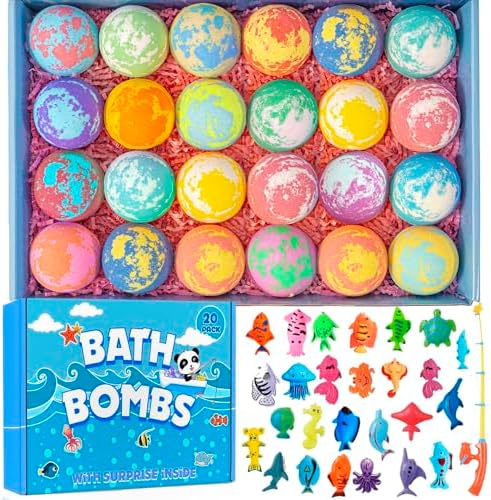 Bath Bombs for Kids with Surprise Fishing Games Inside for Girls Boys - 20 Kids Bath Bombs Gift Set, Handmade Bubble Bath Fizzes Bomb for Chrildren Birthday Christmas and Party Favor Gift for Boys