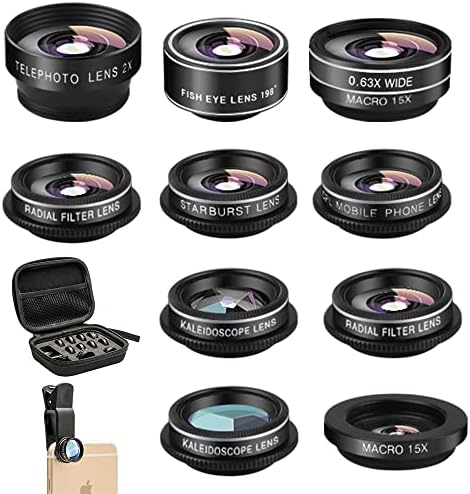 Phone Camera Lens (11 Lenses) Phone Lens Kit, Clip on Fisheye/Macro/Wide Angle Lens Attachment with Travel Case for iPhone 14 13 12 11 Xs X Pro Max Samsung Android Smartphone