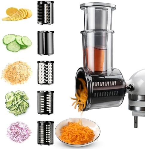 Slicer Shredder Attachments for KitchenAid Stand Mixers, Cheese Grater, Salad Maker, Vegetable Shredder, Food Slicers Chopper Grinding Powder Accessories with Upgraded 5 Blades