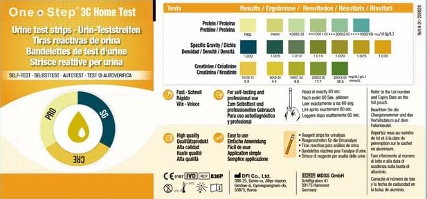 One Step: 2 x Kidney Function Test Strips, Creatinine, Protein and Specific Gravity Urine Kits