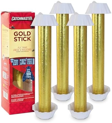 Catchmaster Gold Stick Fly Trap 4-Pk, Bug & Fruit Fly Traps for Indoors & Outdoors, Premium Adhesive Mosquito, Gnat, & Bug Catcher, Insect Killer, Pet Safe, Bulk Pest Control for Home