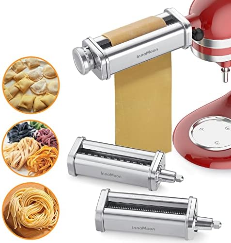 Pasta Maker Attachment for KitchenAid Stand Mixer, Includes Pasta Sheet Rollar, Spaghetti Cutter, Fettuccine Cutter, Stainless Steel Pasta Attachment Sets by InnoMoon