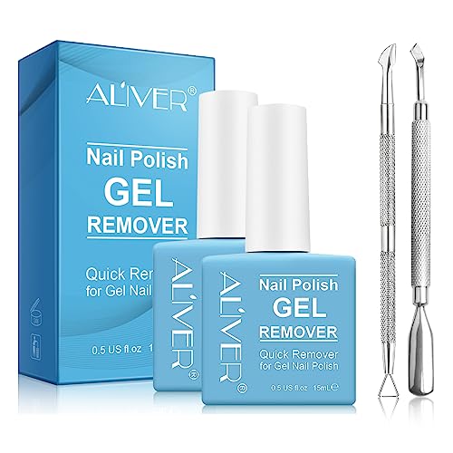 2 Pack Gel Nail Polish Remover, Gel Polish Remover for Nails, Easily Magic Soak-Off Gel Polish in 2-5 Minutes - Safe, No Need For Foil, Soaking Or Wrapping (with 1 Cuticle Pusher and Nail Scraper)