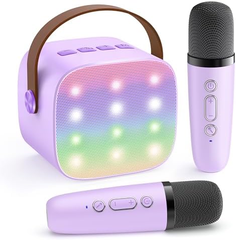 YLL Mini Kids Karaoke Machine with 2 Microphones, Karaoke Gifts for Girls Ages 4, 5, 6, 7, 8, 9, 10, 12 +Year Old, 4-12 Years Old Valentines BirthdayToy Gift for Girls (Purple)