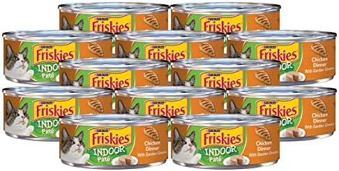 Purina Friskies Indoor Pate Wet Cat Food, Chicken Dinner with Garden Greens, Canned Wet Cat Food for Indoor Kittens & Adult Cats, 5.5 Ounce Can (Pack of 12)