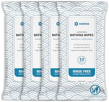 SUNKISS TrustPlus Bathing Wipes with Aloe, Extra Thick 8"x12" Body Cleansing Wipes for Adults Sensitive Skin, Camping, Travelling, Gym, Caring, 40 Count