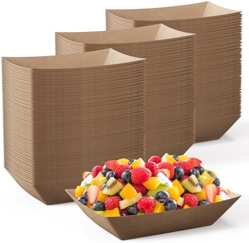 JOLLY CHEF 2lb Paper Food Trays, 1000 Pack Disposable Paper Boat, Kraft Serving Boats, Food Holder Trays for Snacks French Fries Nachos Hot Dog Tacos BBQ Party