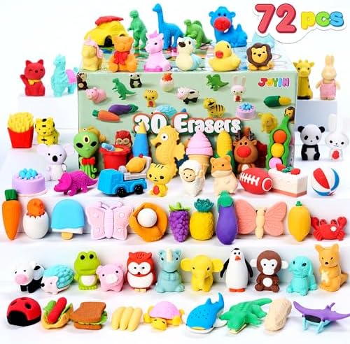 JOYIN 72Pcs Animal Erasers for Kids, Cute Pencils Erasers Bulk, Desk Pets Puzzle for Classroom Rewards Back to School Supplies Party Favors Treasure Box Toys Gifts