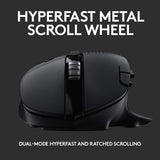 LOGITECH G604 LIGHTSPEED Gaming Mouse with 15 programmable controls, up to 240 hour battery life, dual wireless connectivity modes, hyper-fast scroll wheel - Black