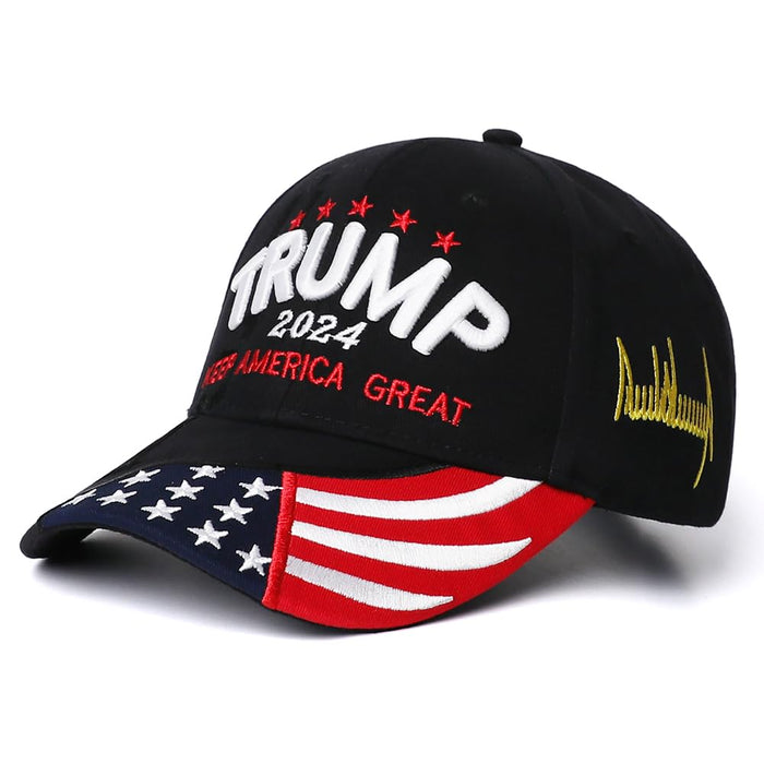 Trump 2024 Hat,3D Embroidered Trump Hat Keep America Great Donald Trump Slogan Hat Adjustable Baseball Cap (Black 2024)