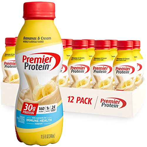 Premier Protein Shake, Bananas & Cream, 30g Protein, 1g Sugar, 24 Vitamins & Minerals, Nutrients to Support Immune Health, 12 Pack