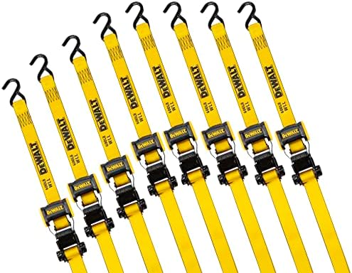 DEWALT DXBC18002-8PK Black/Yellow 1.25" x 12' Ratchet Tie Down Straps - Light-Weight Cargo Hauling (1800 lb Break Strength), 8 Pack