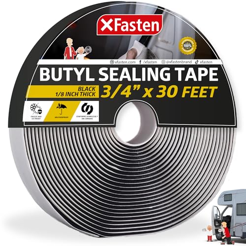 XFasten Butyl Sealing Tape, Black, 1/8-In x 3/4-In x 30-Foot Plumbers Putty Tape, RV Sealant Tape, Butyl Rubber for Boat Sealing, EDPM Butyl Tape RV