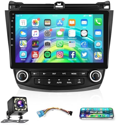 Android Car Stereo Radio for Honda Accord 2003 2004 2005 2006 2007,Podofo 10.1 inch HD IPS Touch Screen Car Stereo in Dash Navigation GPS Units with Mirror Link WiFi Bluetooth FM/RDS Backup Camera Mic
