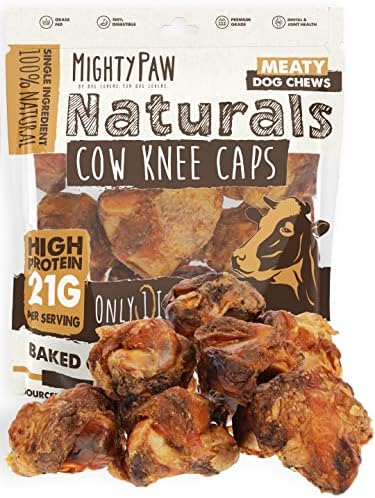 Mighty Paw Naturals Dog Bones - Cow Knee Caps & Knuckle Bones for Dogs (8 Pack) | 100% Natural Beef Knee Caps, Meaty Pet Treat