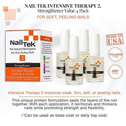 Nail Tek Intensive Therapy 2, Nail Strengthener for Soft and Peeling Nails, 0.5 oz Value 4-Pack