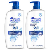 Head & Shoulders Classic Clean Dandruff 2-in-1 Shampoo and Conditioner, Anti-Dandruff Treatment, Paraben-Free, Fresh Scent, Safe for Color-Treated Hair, 72-Hour Protection, 32.1 Oz Each, 2 Pack