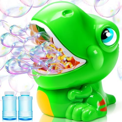 JOYIN Dinosaur Bubble Machine, Bubble Machine Gun Blower with Solutions for Kids, Summer Outdoor Indoor Toy, Dinosaur Party Favor, Kids Birthday Gift (Green)