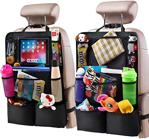 Helteko Backseat Car Organizer, Kick Mats Back Seat Protector with Touch Screen Tablet Holder, Back Seat Organizer for Kids with 9 Storage Pockets, Travel Accessories (2 Pack, Black)