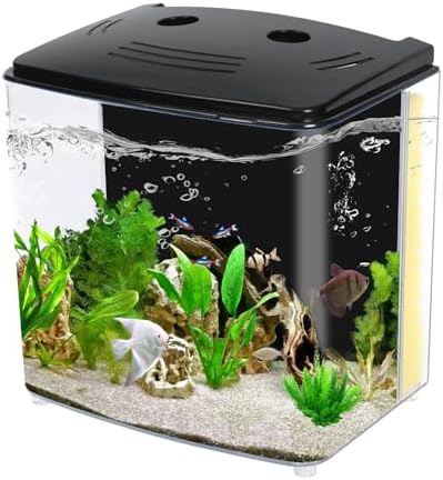 AQUANEAT Fish Tank, 1.2 Gallon Aquarium, Small Betta Fish Tank Starter Kit with LED Light and Water Filter Pump, Rectangular