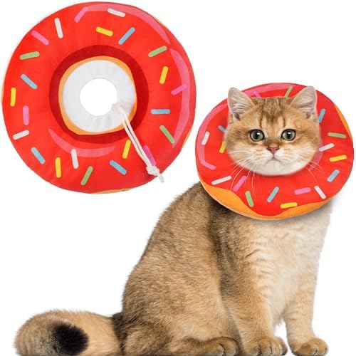 Cat Cone Collar Soft, Cat Recovery Collar for Wound Healing Cute Cat Donut Adjustable Cat Cones to Stop Licking Comfortable Lightweight Neck Elizabethan Collars for Cats Kittens After Surgery