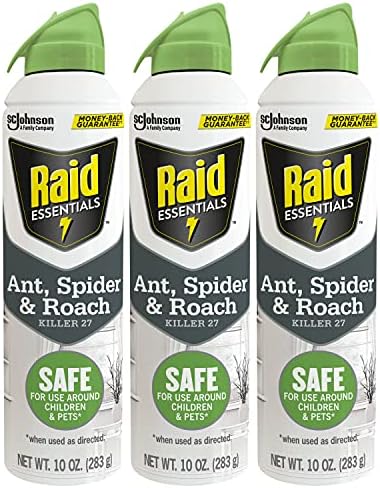 Raid Essentials Ant Spider, and Roach Killer Aerosol Spray, Child & Pet Safe, Kills Insects Quickly, for Indoor Use, 10 oz (Pack of 3)