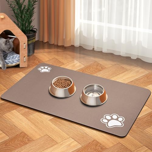 Pet Feeding Mat-Absorbent Dog Mat for Food and Water Bowl-Dog Accessories Pet Supplies-Dog Water Bowl for Messy Drinkers-No Stains Quick Dry Dog Water Dispenser Mat (17"x28", Brown)