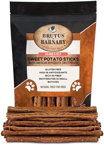 Sweet Potato Dog Treats - Grain Free, Salmon & Kelp Crunchy Sticks - Great Tasting, Promotes Positive Dog Gut Health with Natural Anti-Diarrhea Properties, No Preservatives Added (2lb Bag)