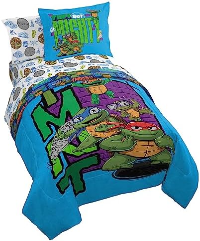 Jay Franco Nickelodeon Teenage Mutant Ninja Turtles Twin Comforter Set - 5 Piece Bedding Includes Sheet Set & Pillow Covers - Super Soft Mini Mutants Microfiber Bed Set
