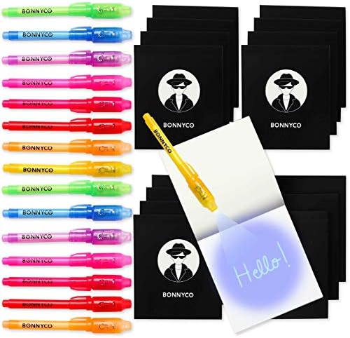 BONNYCO Invisible Ink Pen and Notebook, Pack of 16 Party Favors for Kids Birthday | Spy Pen Party Supplies, Pinata Stuffers, Prizes for Kids | Magic Pen Birthday Party Favors, Prizes for Students