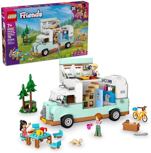 LEGO Friends Friendship Camper Van Adventure Toy Building Set - Pretend Play Set for Kids, Girls and Boys, Ages 7+ - Gift Idea for Birthday - with 3 Minidolls and Ferret Figure - 42663