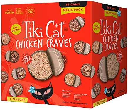 Tiki Cat Chicken Craves Whole Food, Ultimate Variety Pack, 36 Servings of High Protein Meals with Shredded Chicken, Wet Cat Food Mega Pack, 2.8 Ounce Cans (Pack of 36)