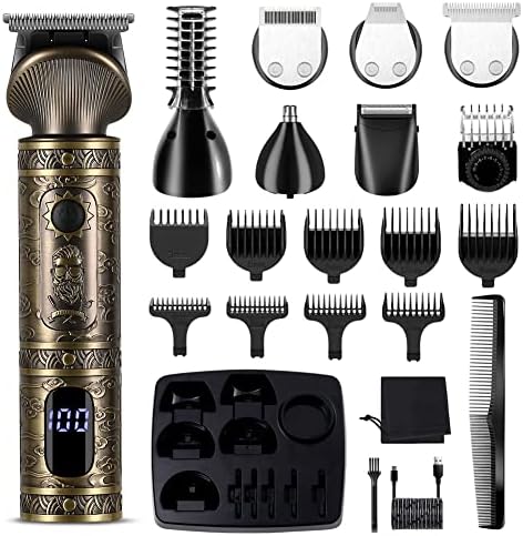 Beard Trimmer Kit Professional Hair Clipper Trimmer Zero Gapped T-Blade Trimmer Electric Shaver Razor Nose Body Trimmer for Men Cordless Grooming Kit 7 in 1