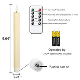 GenSwin Flameless Ivory Taper Candles Flickering with 10-Key Remote, Battery Operated Led Warm 3D Wick Light Window Candles Real Wax Pack of 6, Christmas Home Wedding Decor(0.78 X 9.64 Inch)