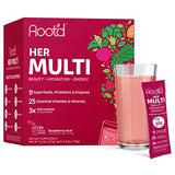 Root'd Multivitamin Powder for Women - 25 Vitamins & Minerals with 3X Electrolytes, 9 Organic Superfoods, Probiotics & Enzymes, Sugar-Free Multivitamin & Hydration | 24 Vitamin Drink Mix Packets