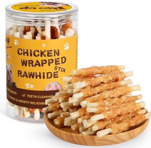 Dog Treats Chicken Wrapped Rawhide Sticks Long Lasting Dog Chews, Natural Snacks for Medium Large Dogs w/Taurine,12.5 oz