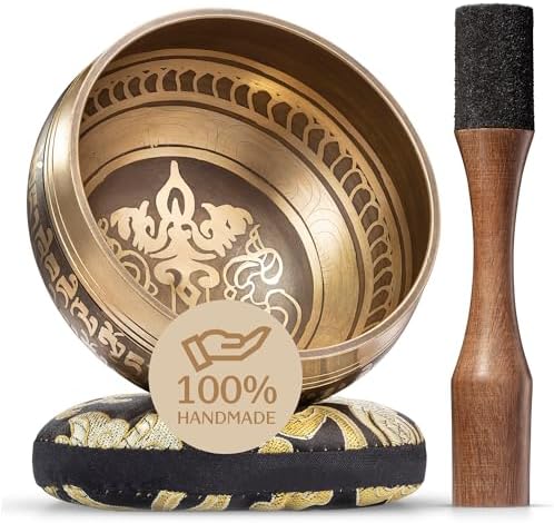 Tibetan Singing Bowl Set – Authentic Hand-Tuned Sound Bowl for Meditation – Complete Meditation Bowl Kit with Cushion, Mallet & Guide – Perfect Tibetan Bell for Yoga, Relaxation, & Sound Healing