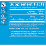 The Vitamin Shoppe Comfort Iron 25MG, Clinically Studied Iron Bisglycinate, Energy Production & Immune Support, Gentle & Non-Constipating Supplement (180 Veggie Capsules)