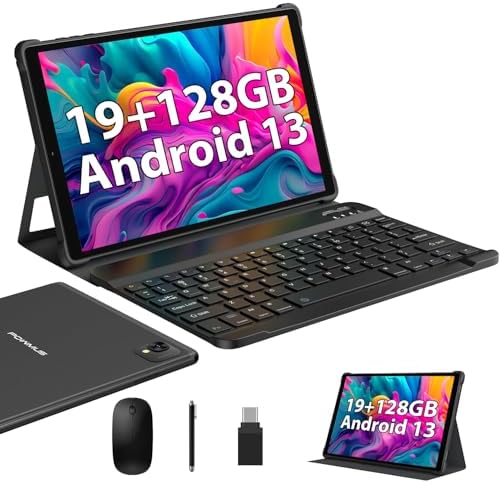 2025 Android 13 Tablets,10.1-inch Tablet with 128GB ROM,19GB RAM,1TB Expand, 2.0GHz CPU, 1920*1200 Incell screen, 8000mAh, 8+13MP WiFi BT5.0 GPS Android Tablet with Keyboard and Mouse - Black